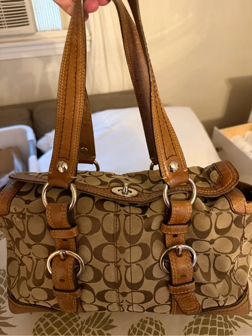 Coach Chelsea Signature Jacquard Turnlock Satchel, style #10986.